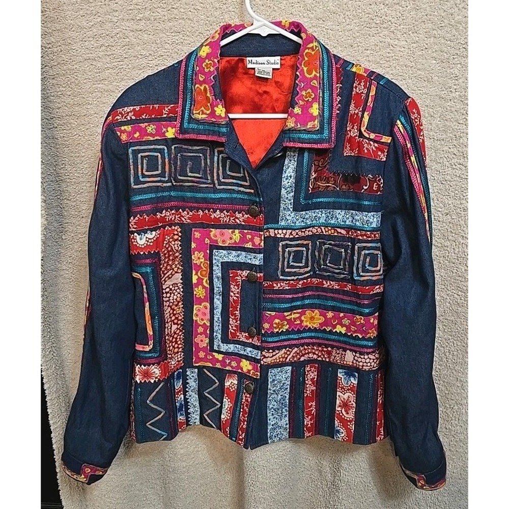 Madison Studio Button-Up Blazer Jacket Striped Fabric Accents Colorful Size XL
